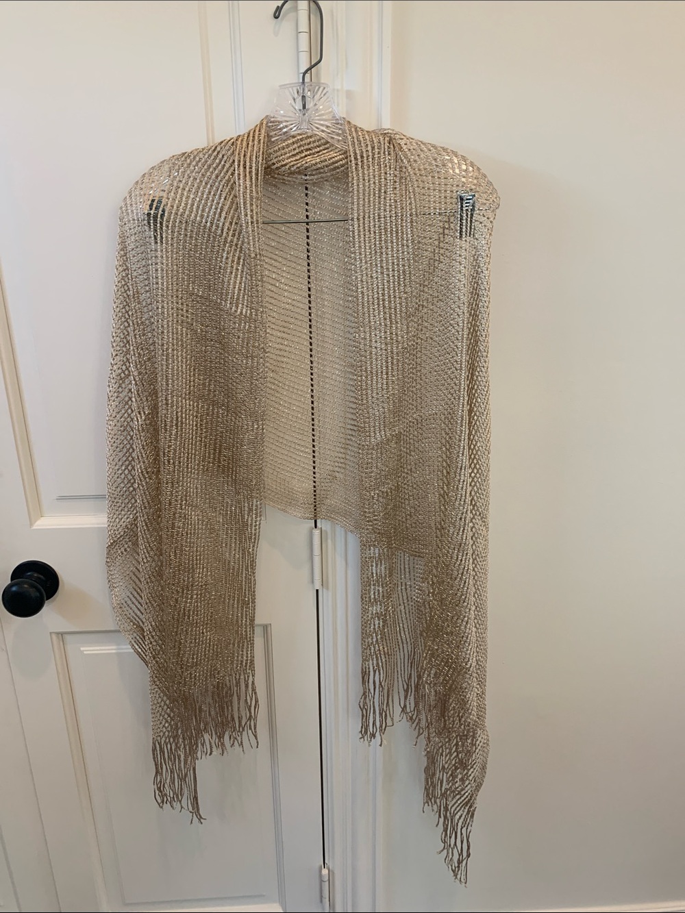 Beige Open-Weave Fringe Shawl Wrap - Neutral Home Accent